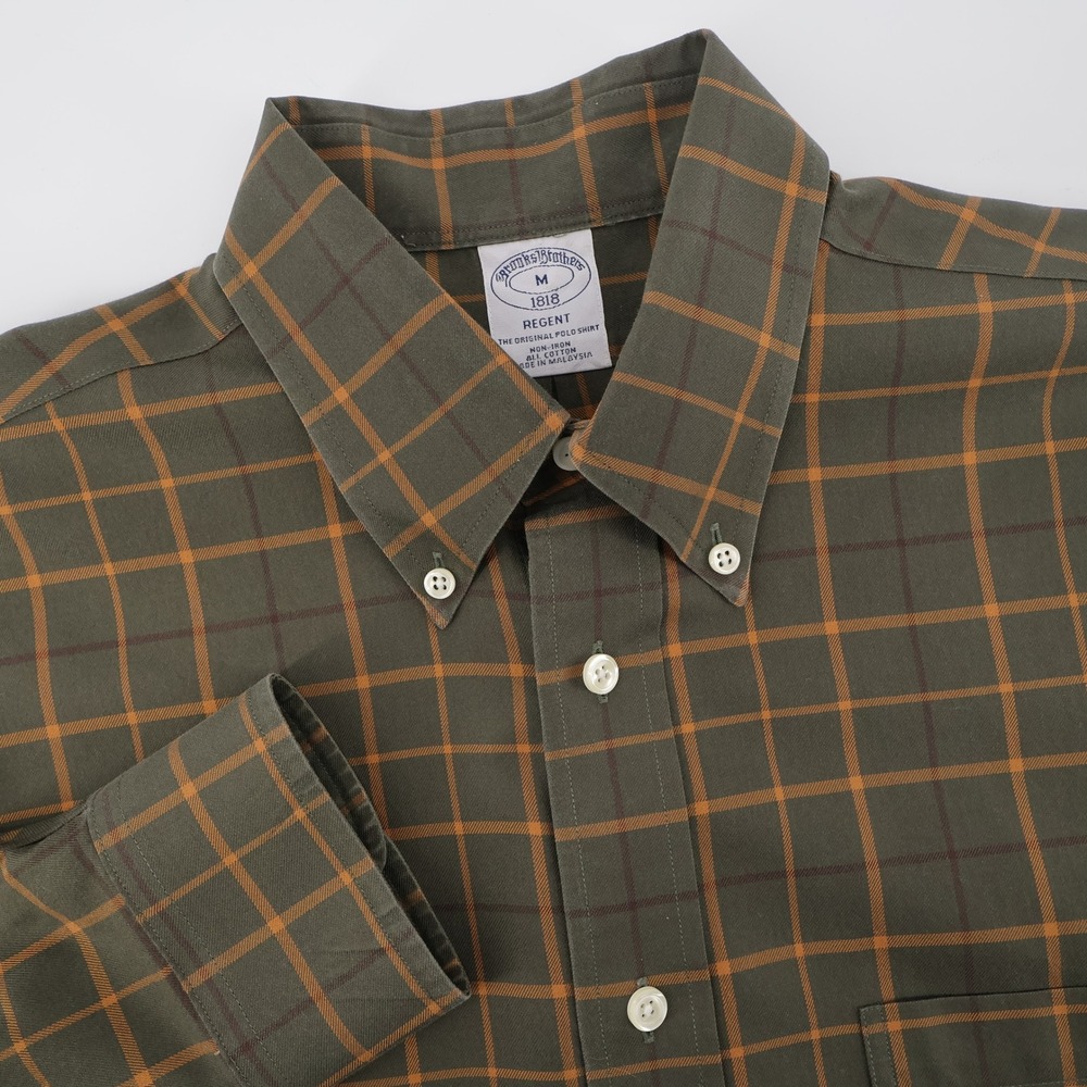 Brooks Brothers Regent Plaid Button Down Shirt Green Long Sleeve Mens Medium